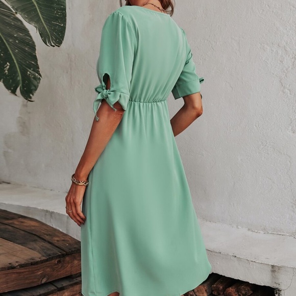 Boho Button up Puff Short Sleeve Midi Dress - Picture 6 of 10